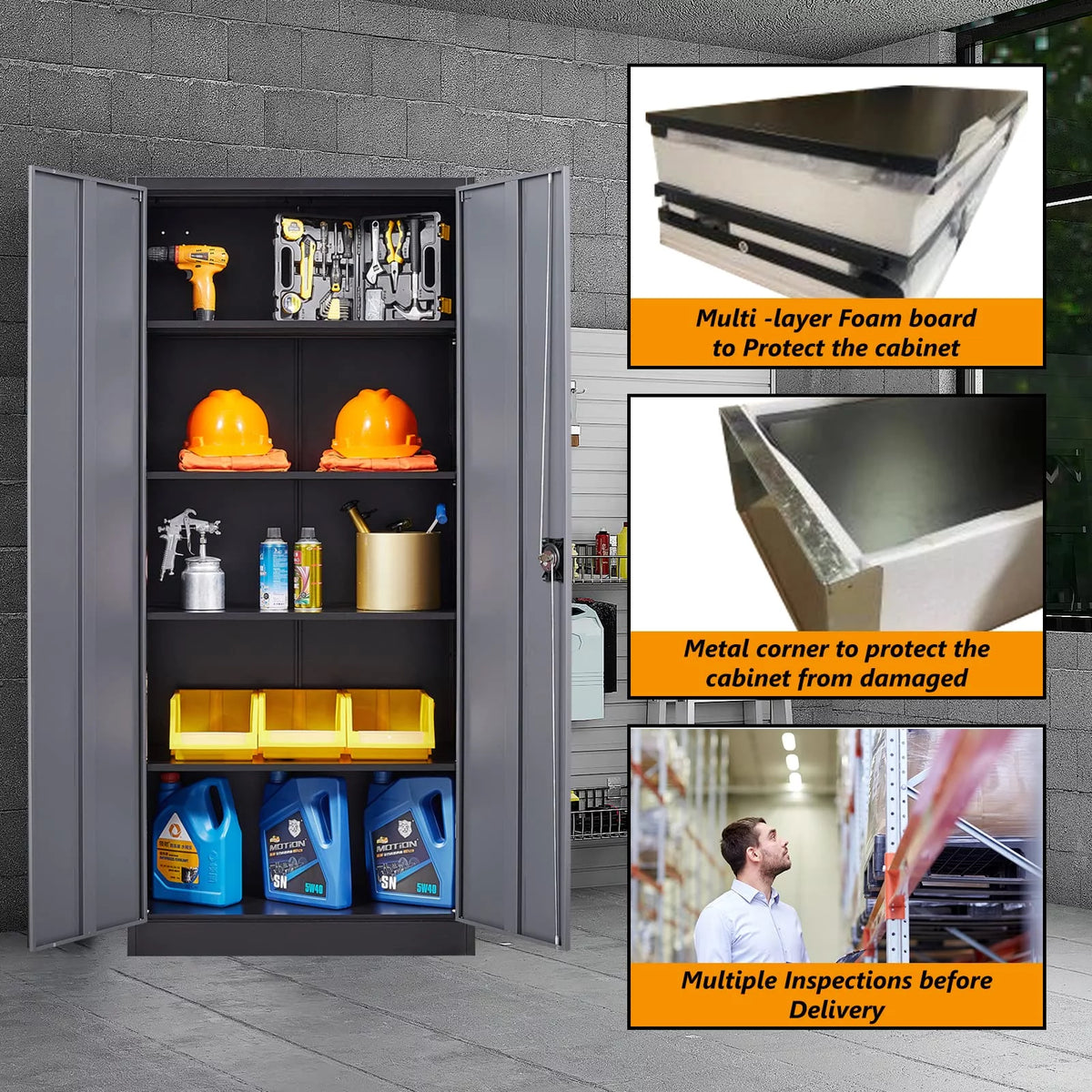 Metal Storage Cabinet with Lock Door, 71" Adjustable Shelf Steel Cabinet K59084