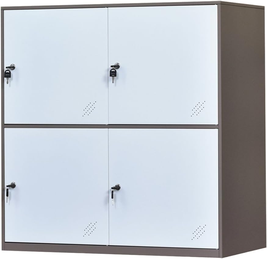 White Metal Storage Cabinet with Lock and Doors P519106