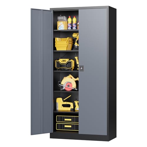 Black Metal Storage Cabinet with Wheels and Adjustable Shelves Q33546