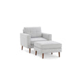 Modular Armchair with Ottoman, Light Gray, 1 Seater, Walnut Wood Legs P11422