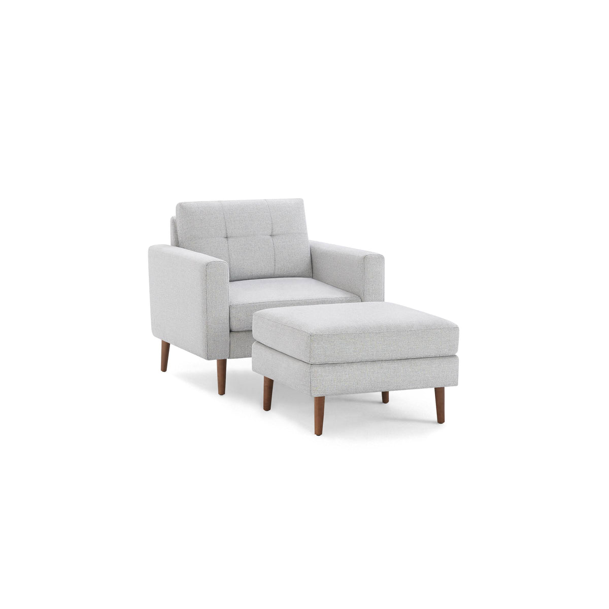 Modular Armchair with Ottoman, Light Gray, 1 Seater, Walnut Wood Legs P11422