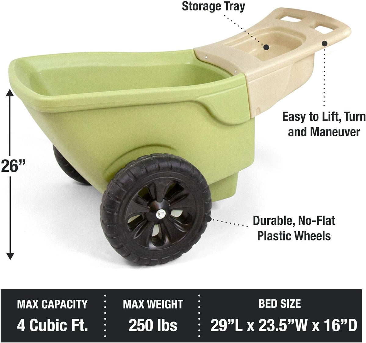 Green 4 Cubic ft. Plastic Wheelbarrow with 2 Wheels F791