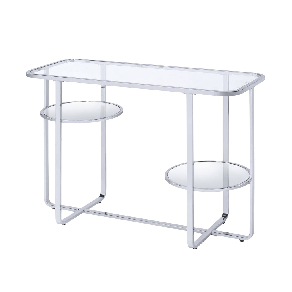 Metal Sofa Table with Glass Top, Silver and Clear N20447