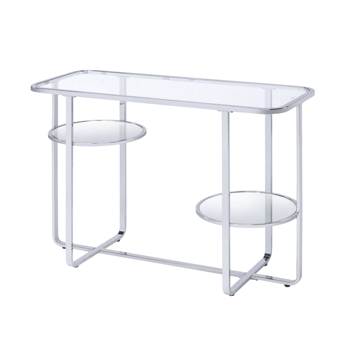 Metal Sofa Table with Glass Top, Silver and Clear N20447