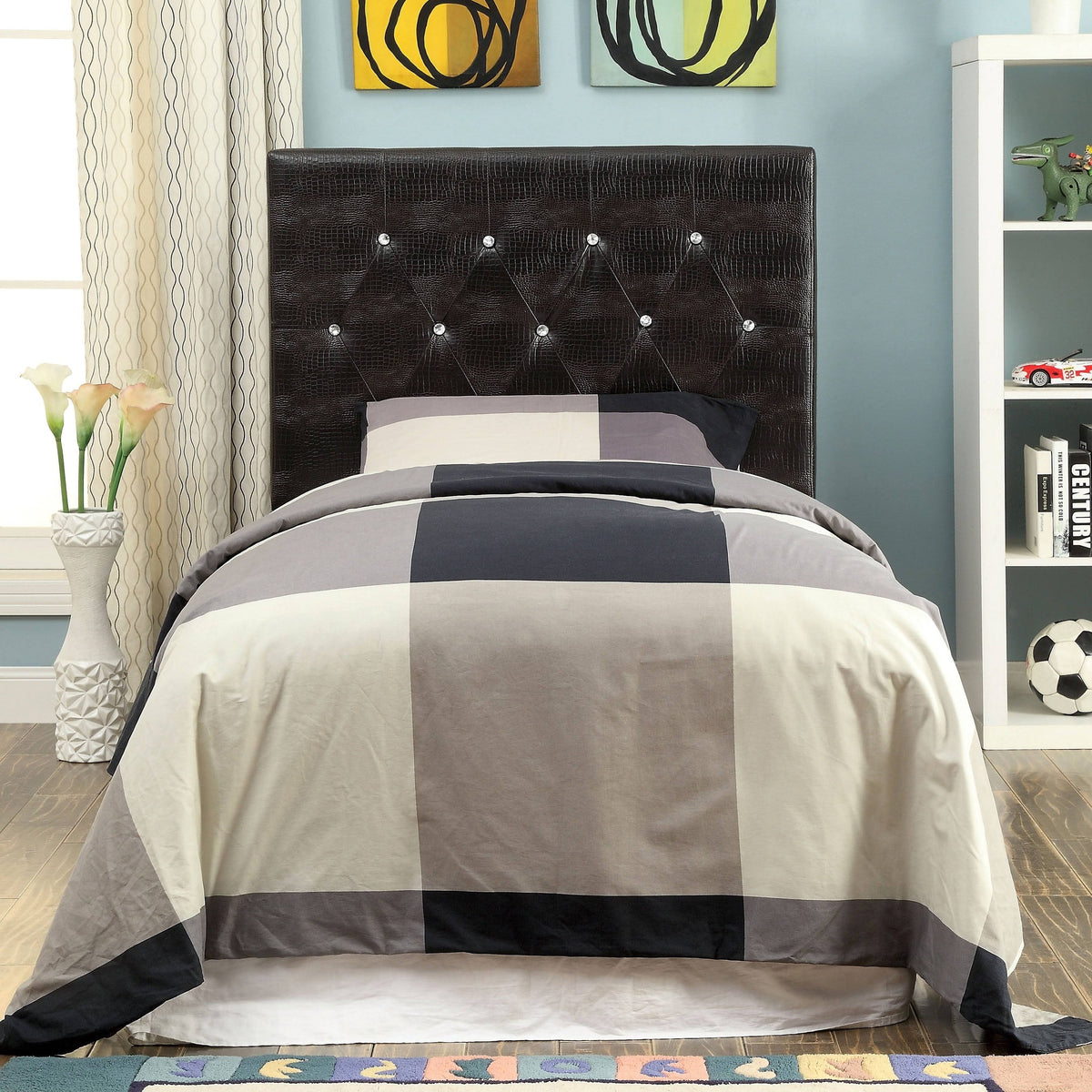 Black Faux Leather Button-Tufted Headboard W265