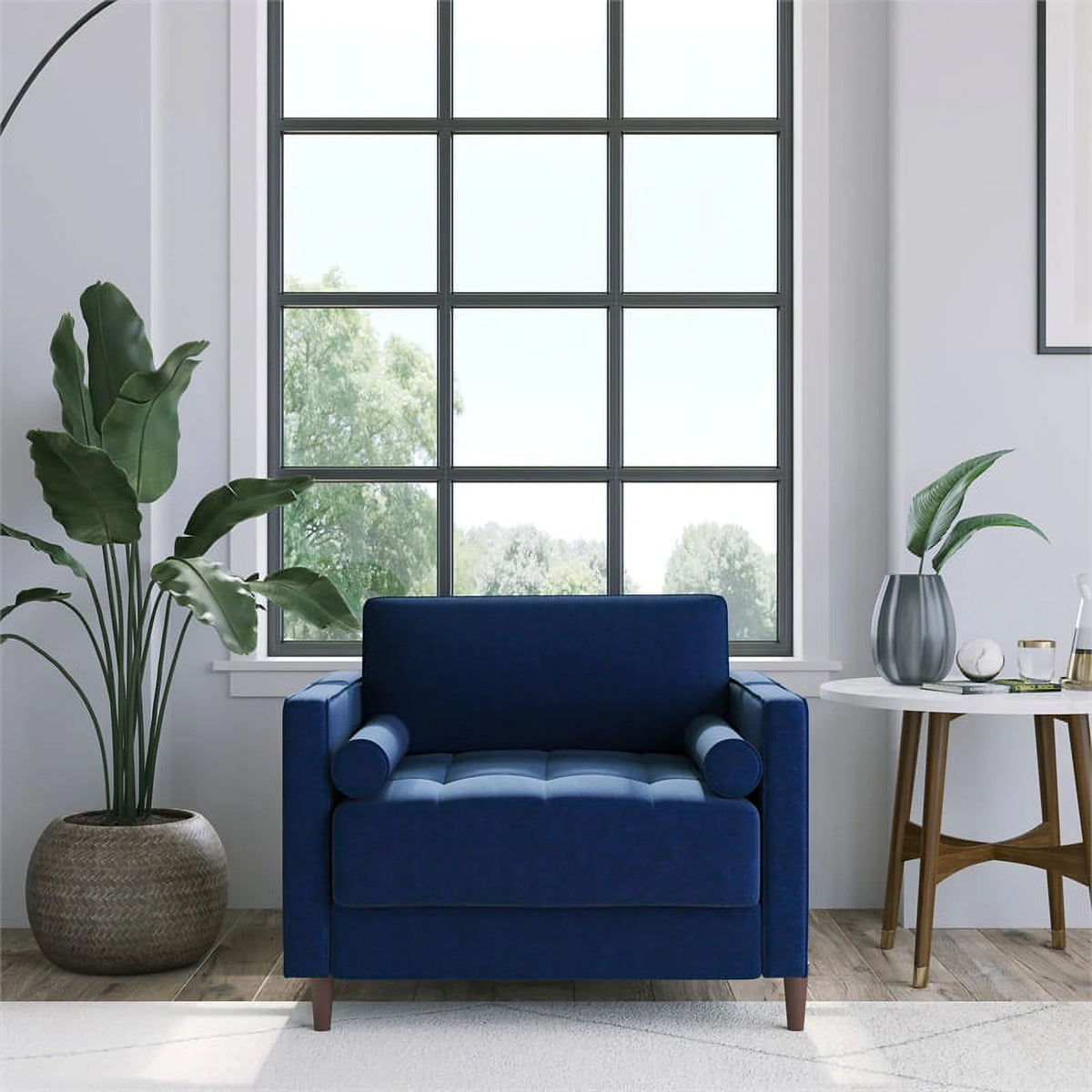 King Chair in Navy Blue Fabric Upholstery P737