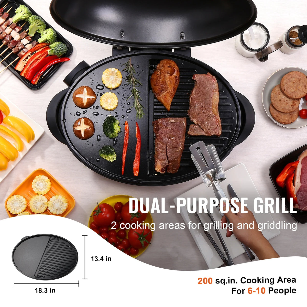 1800W Electric Grill with 2 Zone Grilling Surface I78668