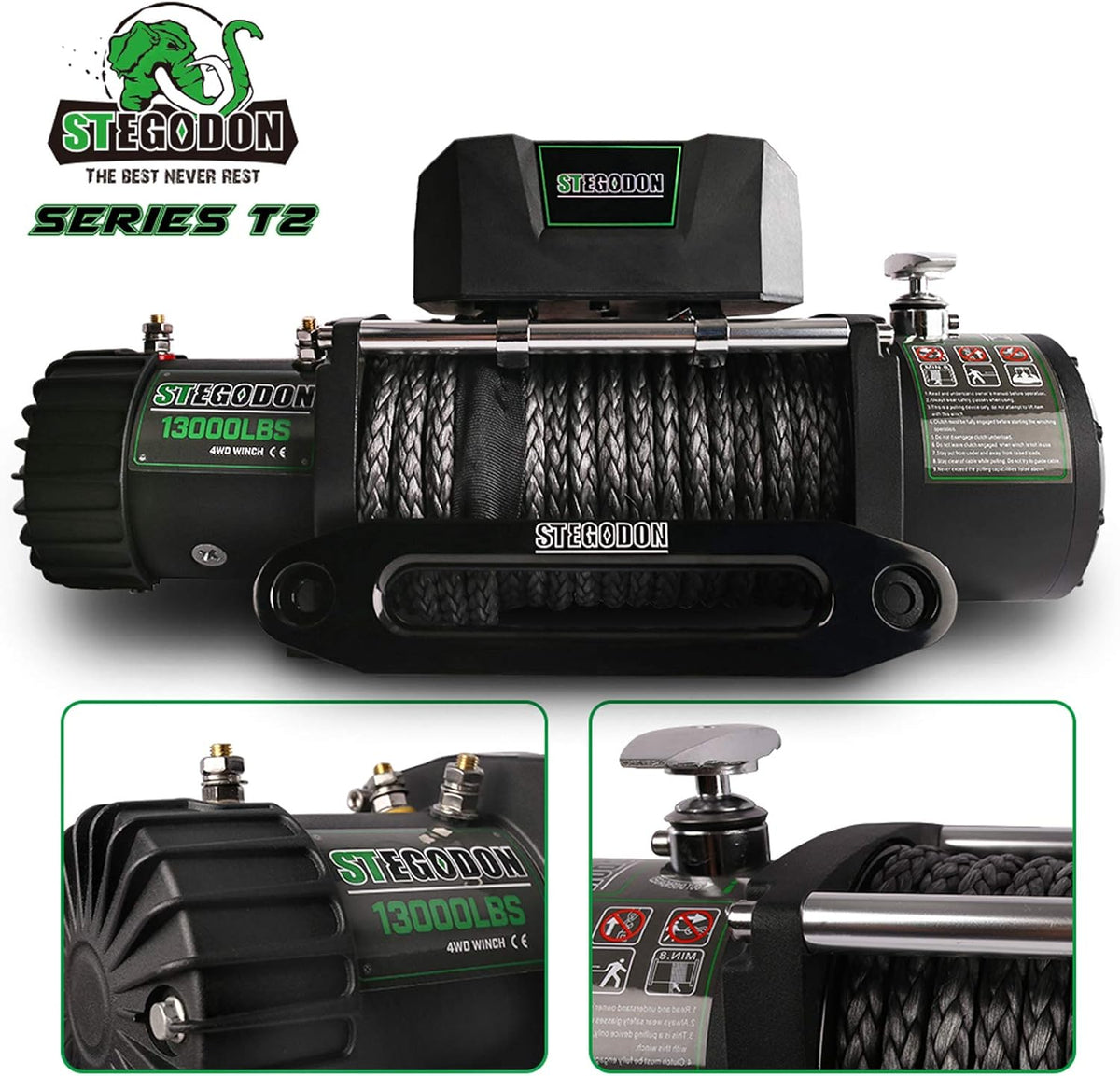 13000 lb. Load Capacity 12V Synthetic Rope Electric Winch with Hawse Fairlead H170112