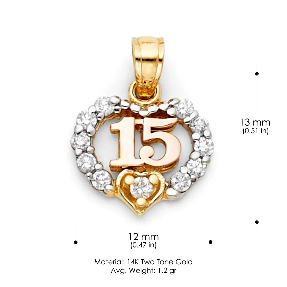 14K Two Tone Gold Heart Cubic Zirconia Pendant G61418