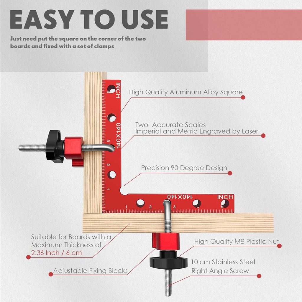 90 Degree Corner Clamp for Woodworking, 2 Aluminum Alloy Positioning Squares K74419