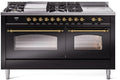60 Dual Fuel Natural Gas Range Glossy Black Brass Trim O4691