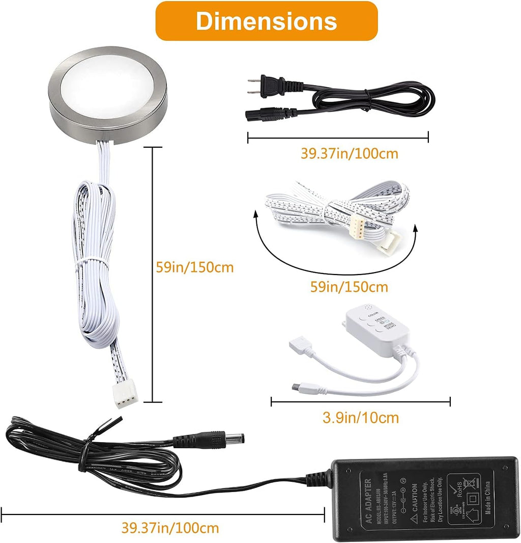 8 Pack LED Dimmable Under Cabinet RGB Puck Lights with Remote L205444