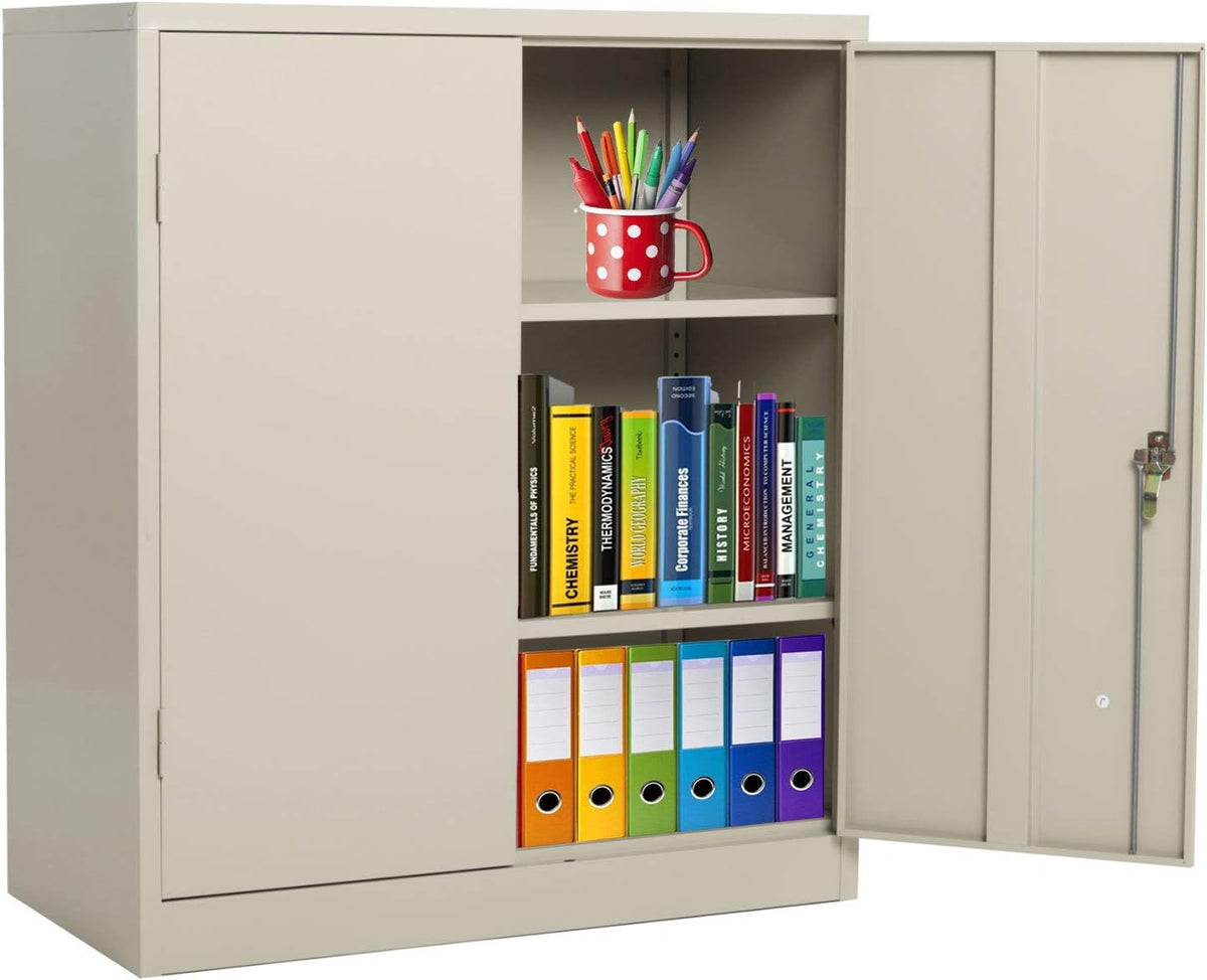 White Metal Storage Cabinet with Locking Doors and 2 Adjustable Shelves N9213
