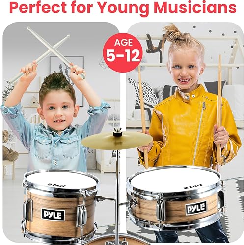 3 Piece Kids Drum Set with Bass Drum, Snare, Tom, Cymbal, Throne, Drumsticks C267909
