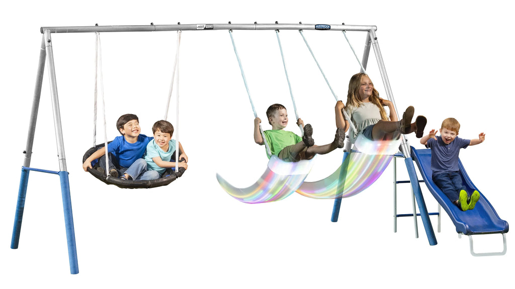 Metal Swing Set with 2 LED Swing Seats, Disc Swing, & Wave Slide P34580