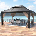 Galvanized Steel Aluminum Frame Gazebo with Netting and Curtains 10'x 13' W56058