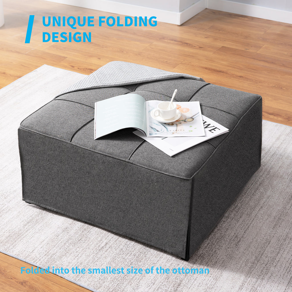 Dark Gray Linen Convertible Sofa Sleeper with Ottoman T386