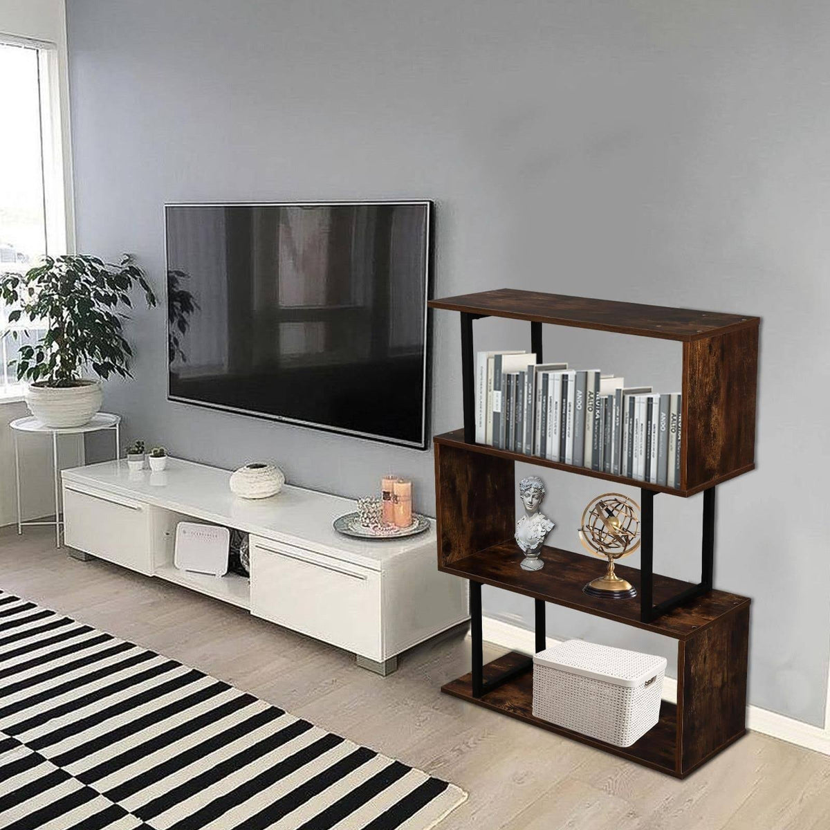 Brown 3-Tier Metal Bookcase V7223