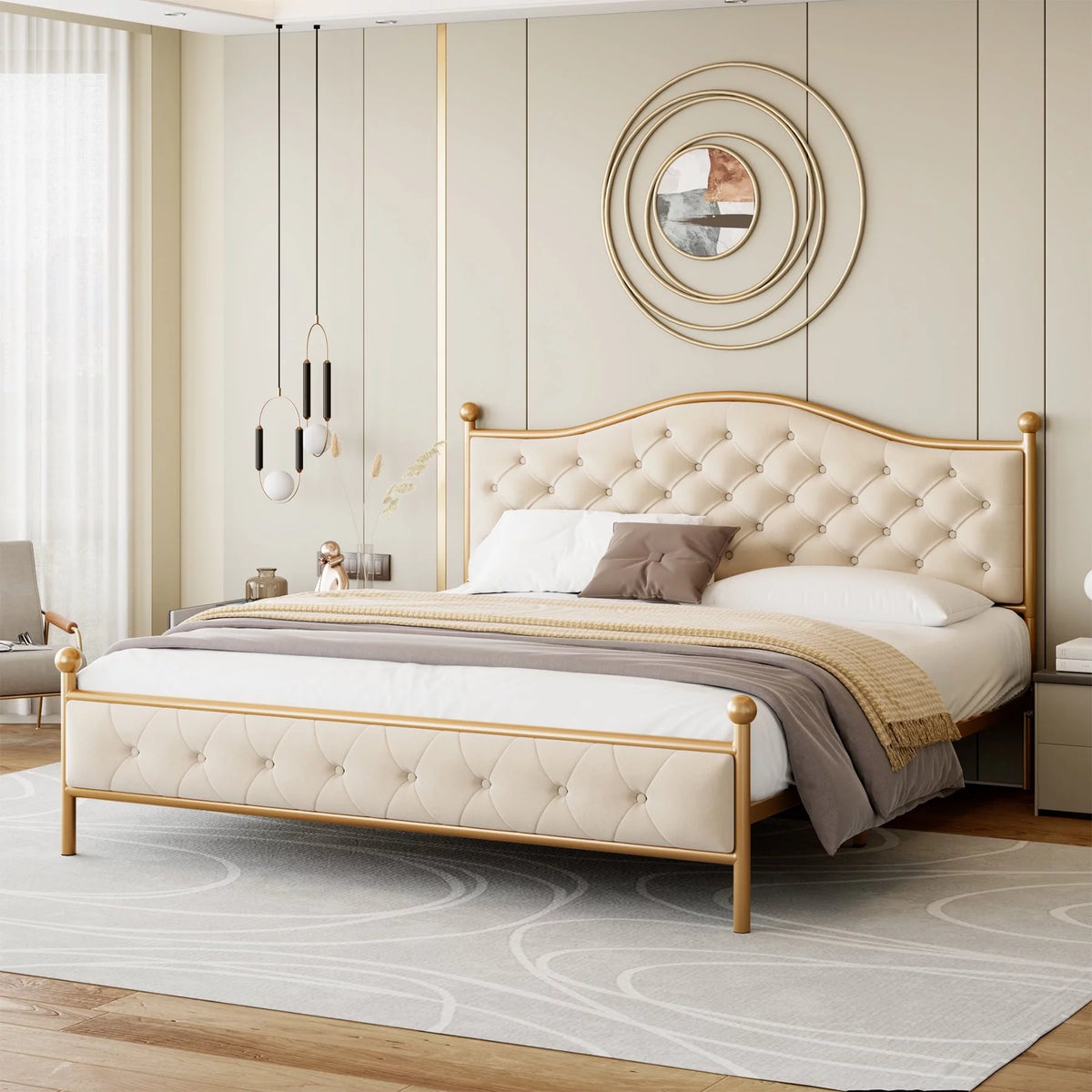 Black Queen Size Upholstered Platform Bed Frame Q95333