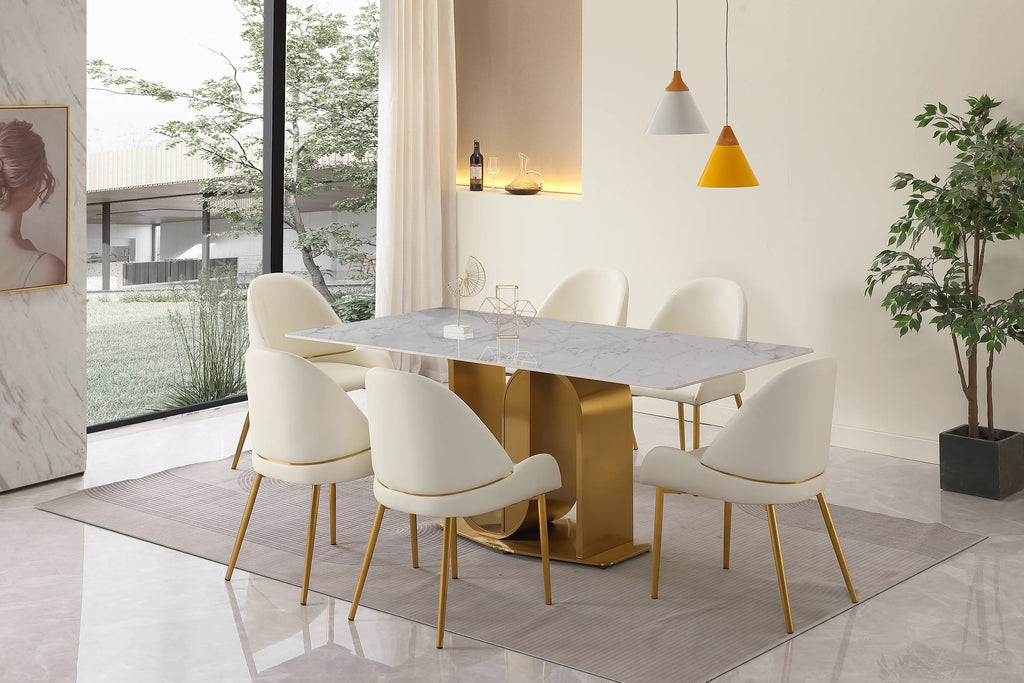 71" Gold Dining Table with Sintered Stone Top H579