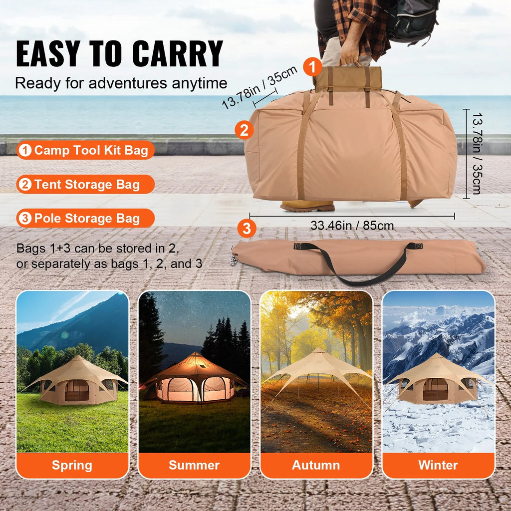 Canvas 4 Seasons Bell Tent with Stove Jack R690