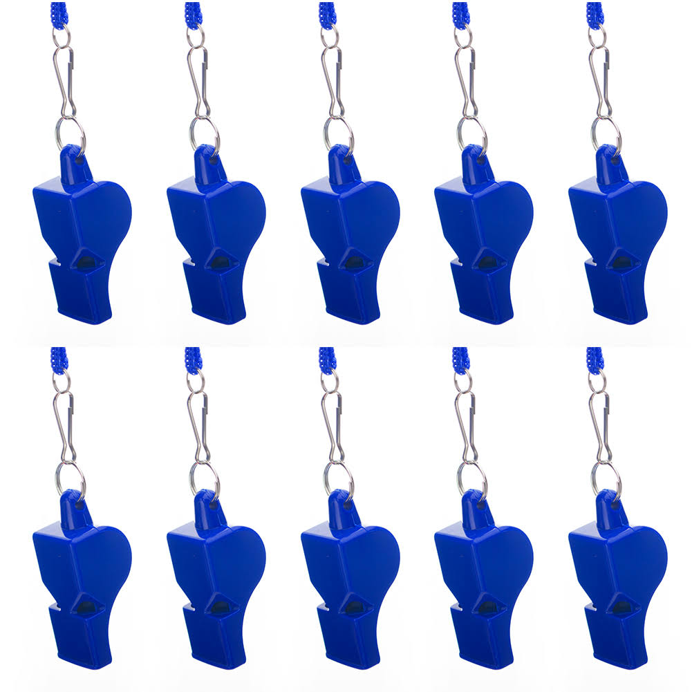 100 Pcs Plastic Pea-Less Safety Whistles with Lanyard - Blue Q6411