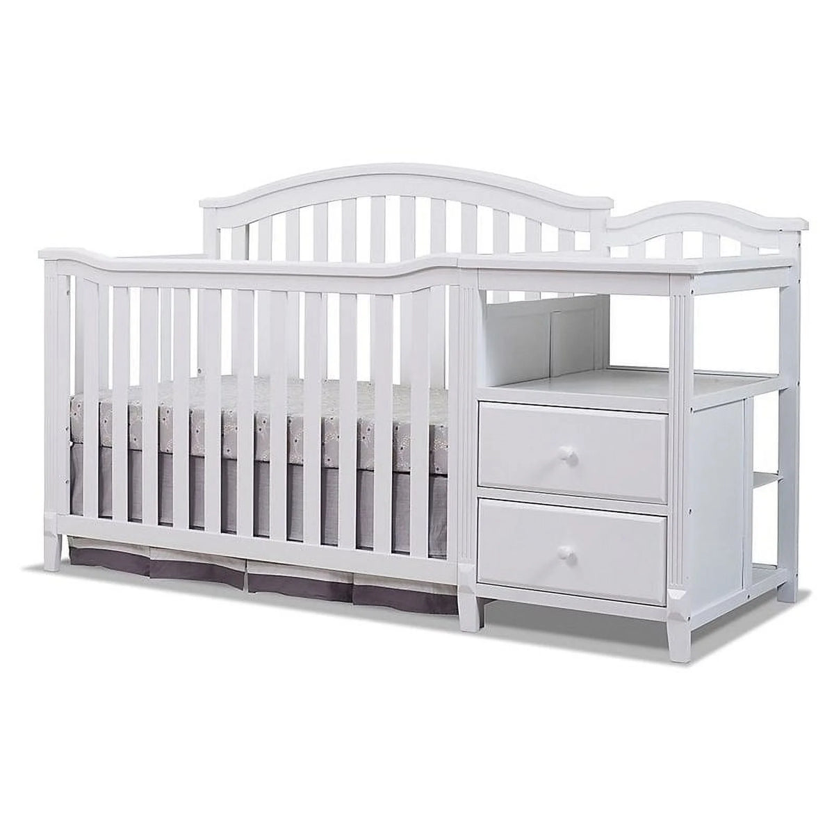 White Baby Crib with Changing Table and Dresser Chest 2 Piece Set Q94844
